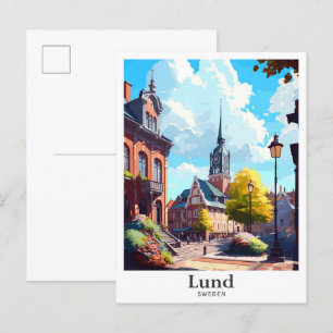 Lund Sverige Vintage resor Potrait Illustration Vykort