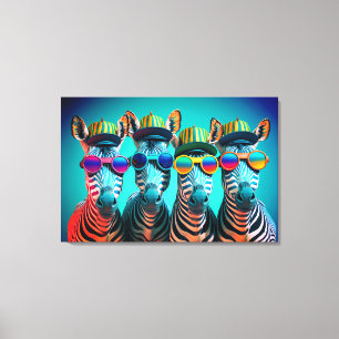 Lunda Zebröder Cute Zoo Animals Party Hats Glass Canvastryck