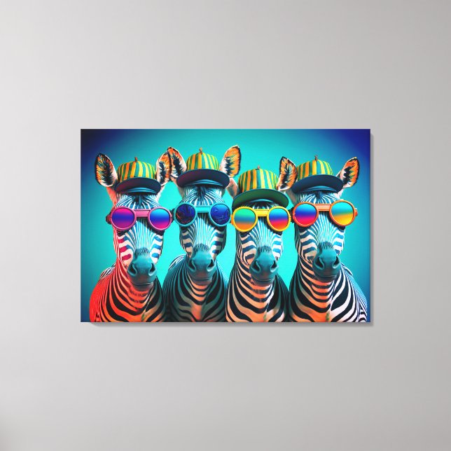 Lunda Zebröder Cute Zoo Animals Party Hats Glass Canvastryck (Framsida)