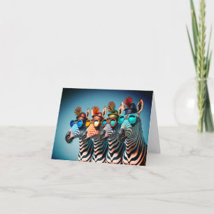 Lunda Zebröder Cute Zoo Animals Party Hats Glass Tack Kort