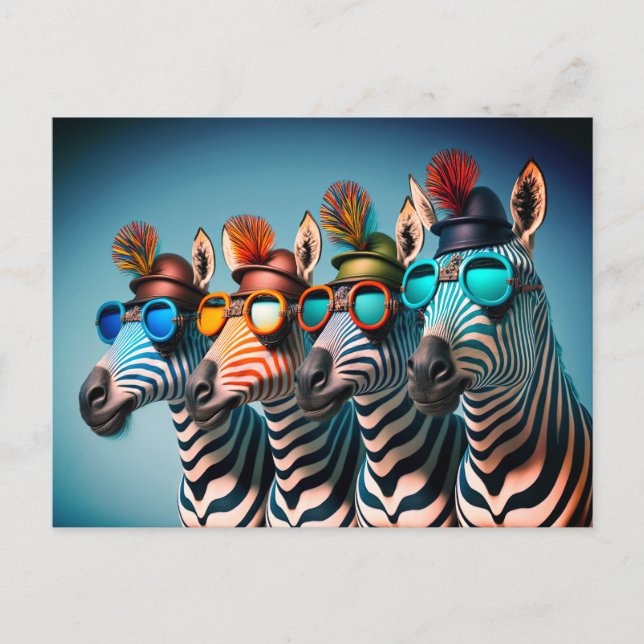 Lunda Zebröder Cute Zoo Animals Party Hats Glass Vykort (Framsida)
