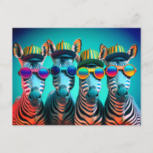 Lunda Zebröder Cute Zoo Animals Party Hats Glass Vykort