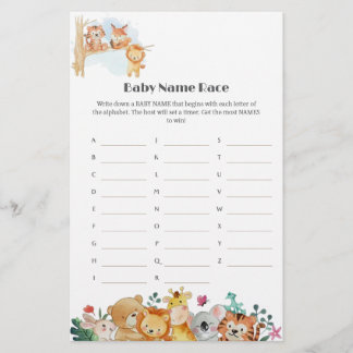 Lundiga trädjur Baby Shower Namn Tävling Game