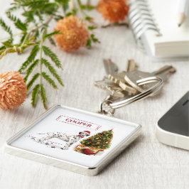 Lundnyj jul Dalformation Hund och Träd Fyrkantig Silverfärgad Nyckelring