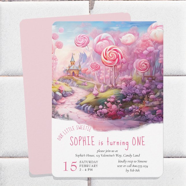 Lundre Sötnos Fairtytale Candy Land 1:a födelsedag Inbjudningar (Fairytale Candyland girl's birthday invitation - available printed or diy printable download)