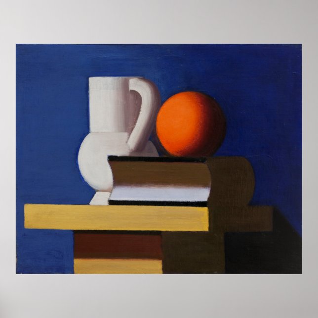 Lundstrøm är Arrangemang med jug, orange och bok Poster (Framsidan)