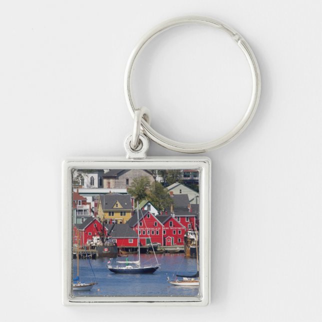 Lunenberg, Nova Scotia, Kanada. 3 Fyrkantig Silverfärgad Nyckelring (Framsidan)