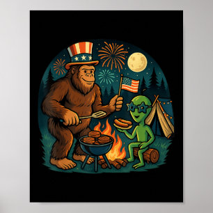 Lung Bigfoot Alien Bbq Campfire 4:e juli Ameri Poster