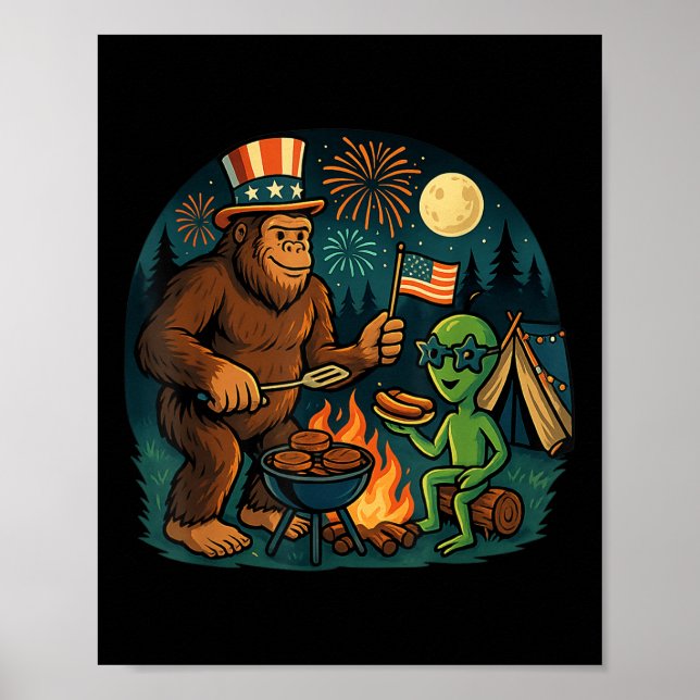 Lung Bigfoot Alien Bbq Campfire 4:e juli Ameri Poster (Framsidan)