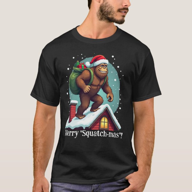 Lung Bigfoot Santa Rooftop Tee Merry Squatchmas (Framsida)