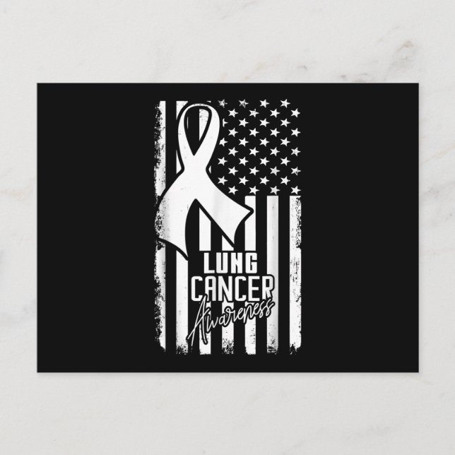 Lung Cancer Awareness American Flagga White Ribbon Inbjudan Vykort (Framsida)