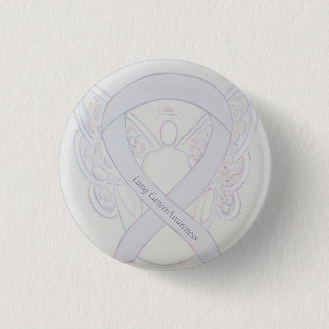 Lung Cancer Awareness Angel Pearl Ribbon Button Knapp (Framsida)