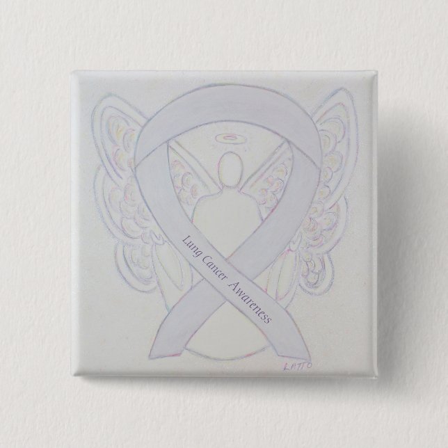 Lung Cancer Awareness Angel Pearl Ribbon Button Knapp (Framsida)