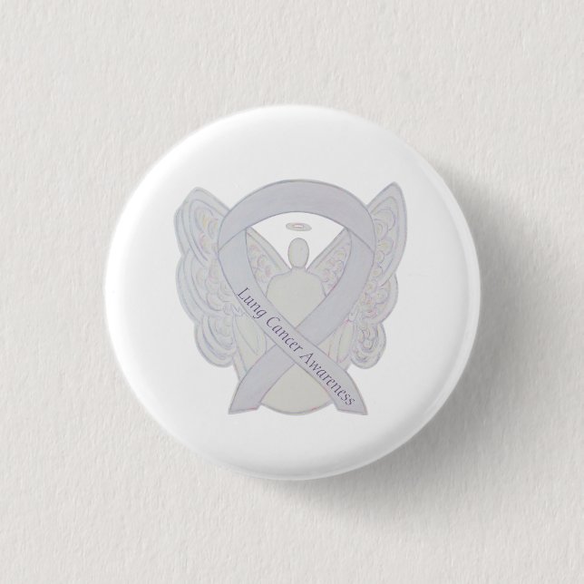 Lung Cancer Awareness Angel Pearl Ribbon Button Knapp (Framsida)