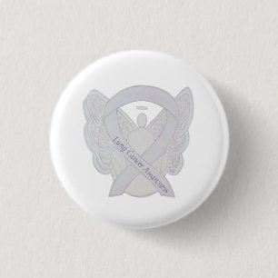 Lung Cancer Awareness Angel Pearl Ribbon Button Knapp