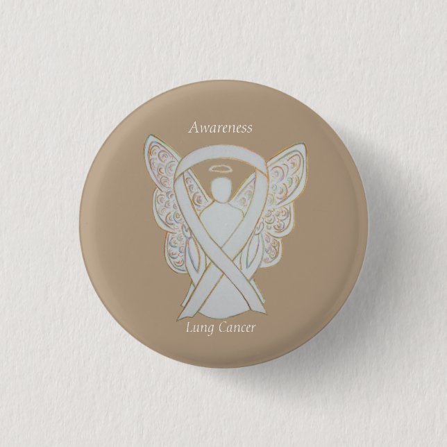 Lung Cancer Awareness Angel Ribbon Art Pin Knapp (Framsida)