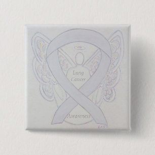 Lung Cancer Awareness Angel Ribbon Art Pin Knapp