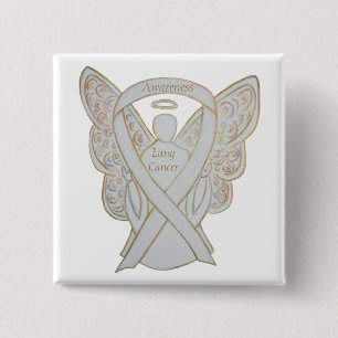 Lung Cancer Awareness Angel Ribbon Art Pin Knapp