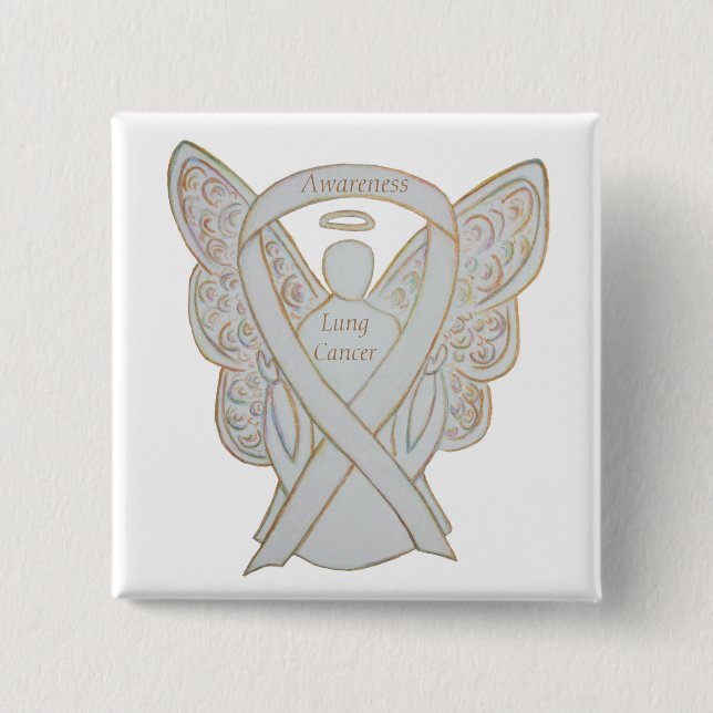 Lung Cancer Awareness Angel Ribbon Art Pin Knapp (Framsida)