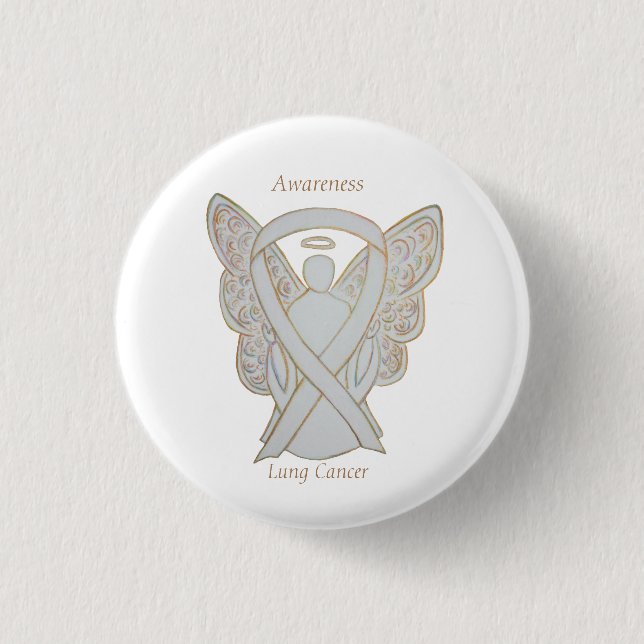 Lung Cancer Awareness Angel Ribbon Art Pin Knapp (Framsida)