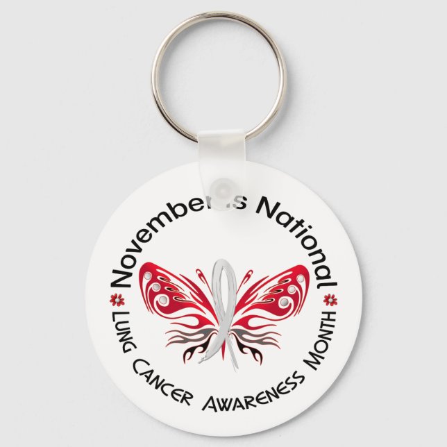 Lung Cancer Awareness Month Butterfly 3.3 Nyckelring (Framsida)