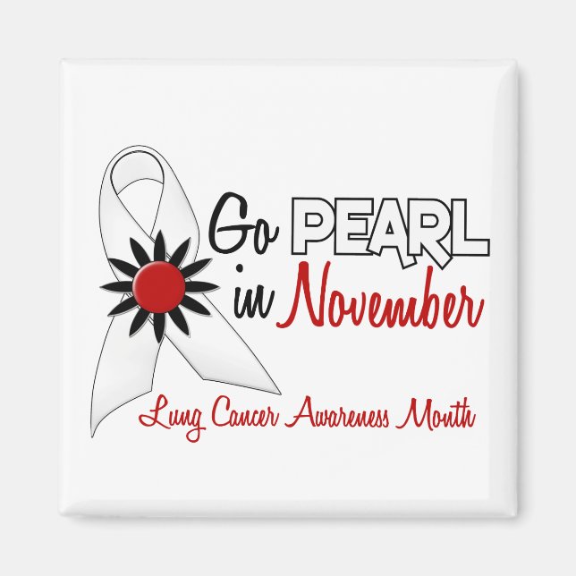 Lung Cancer Awareness Month Pearl Ribbon 1.2 Magnet (Framsidan)