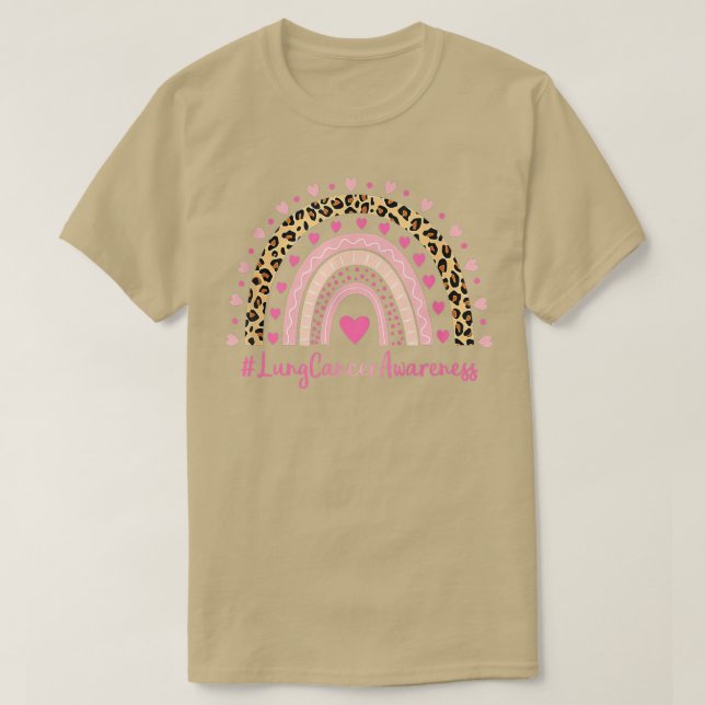 Lung Cancer Awareness Pink Heart Leopard Rainbow L T Shirt (Design framsida)
