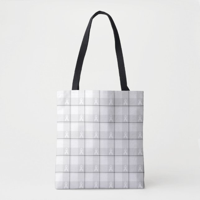 Lung Cancer Awareness Plaid Tote, White Ribbon Tygkasse (Framsida)