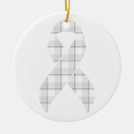 Lung Cancer Awareness Plaid White Ribbon Julgransprydnad Keramik