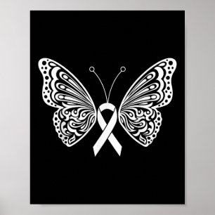 Lung Cancer Awareness White Ribbon Butterfly Vinga Poster