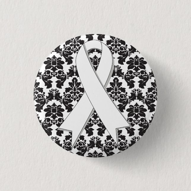 Lung Cancer Damask Pearl Ribbon Knapp (Framsida)