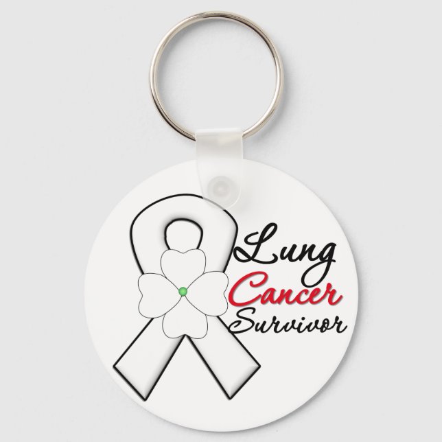 Lung Cancer Survivor Flower Ribbon Nyckelring (Framsida)