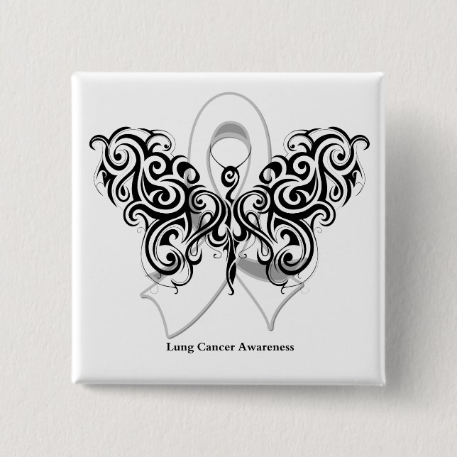 Lung Cancer Tribal Butterfly Ribbon Knapp (Framsida)