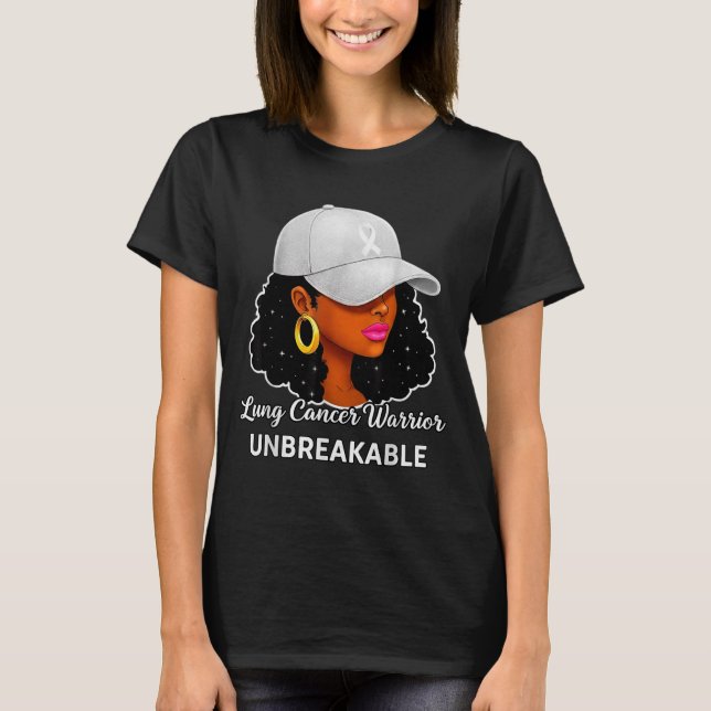 Lung Cancer Warrior Unbreakable Black Women Awaren T Shirt (Framsida)