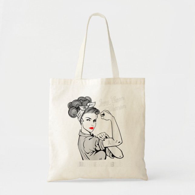 Lung Cancer Warrior Unbryable T Shirt Awareness Tygkasse (Framsidan)