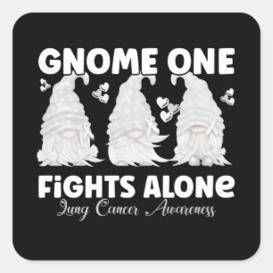 Lung Cancer White Ribbon Gnome Fyrkantigt Klistermärke