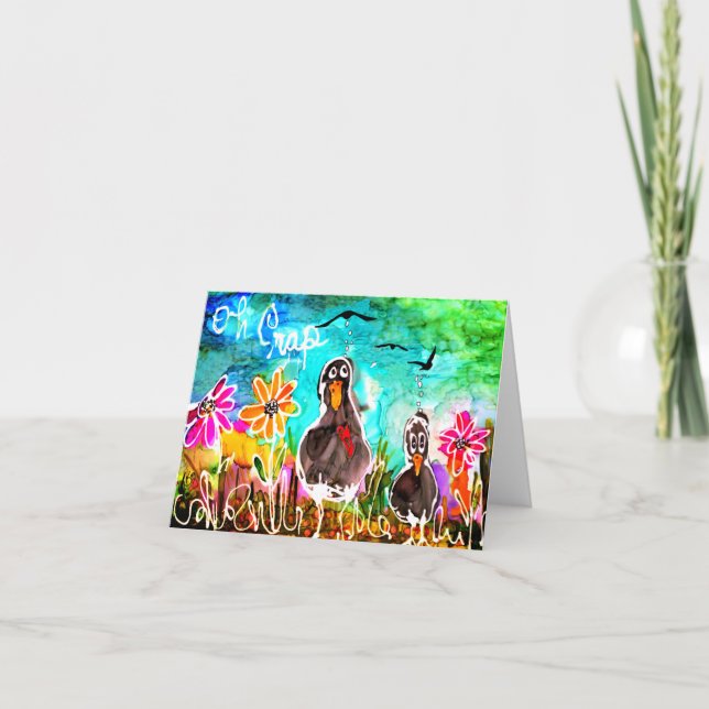 Lungande Kråkor och blommor Oj Crap Greeting Card Kort (Framsida)