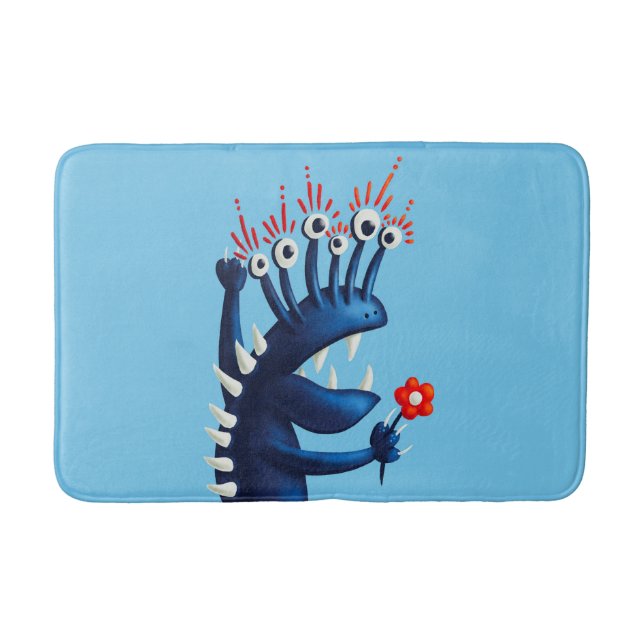 Lungande monster Flower Blue Kids Badrumsmatta (Framsidan)