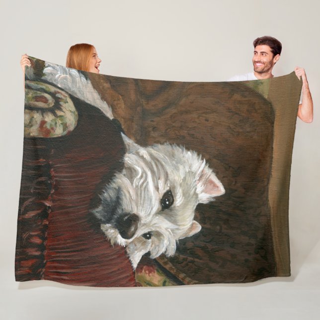 Lungande Westie på Soffa Fleecefilt (På plats)