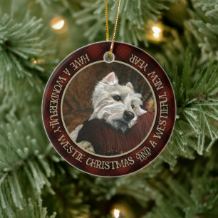 Lungande Westie på Soffa Julgransprydnad Keramik