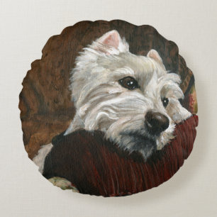 Lungande Westie på Soffa Rund Kudde