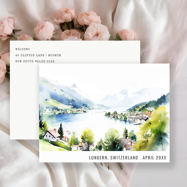 Lungern Schweiz Akvarell Landskap Resa Helg Vykort (Skapare uppladdad)
