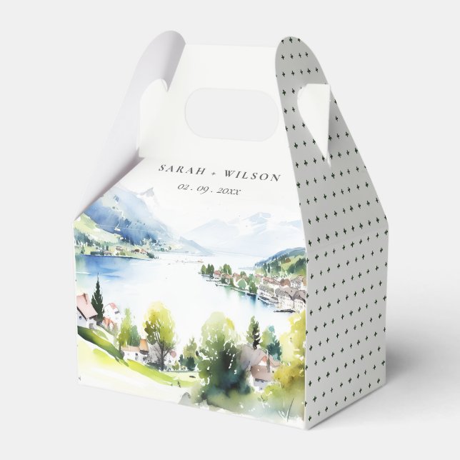 Lungern Schweiz Akvarell Landskaps Bröllop Presentaskar (Framsidan Sidan)