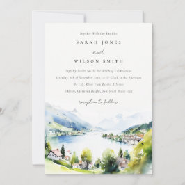 Lungern Switzerland Watercolor Landscape Wedding Inbjudningar