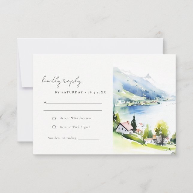 Lungern Switzerland Watercolor Landscape Wedding OSA Kort (Framsida)