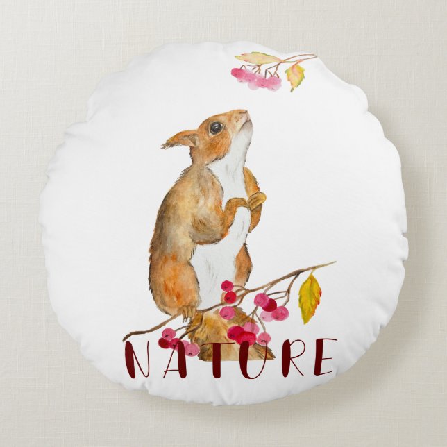 Lungfärgsekorre på gren med bär rund kudde (Framsidan)