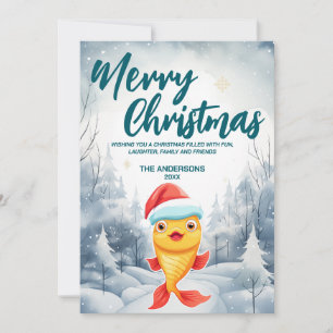 Lungfisk av guld God jul träd snö Julfest Julkort
