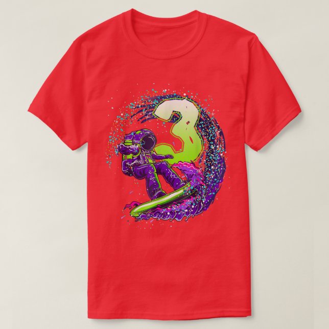 Lungny Boy 3rd Birthday Astronaut Rymden Surfe T Shirt (Design framsida)