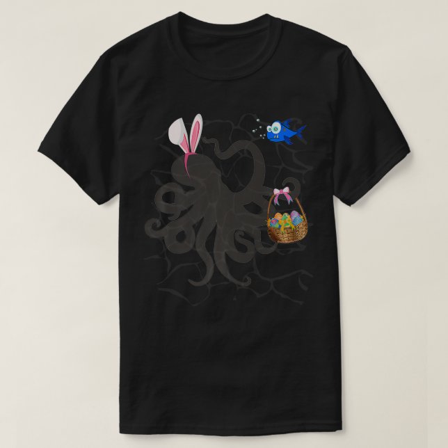 Lungny Påsk Octopus Påsk Basket och Bunny Öron T Shirt (Design framsida)