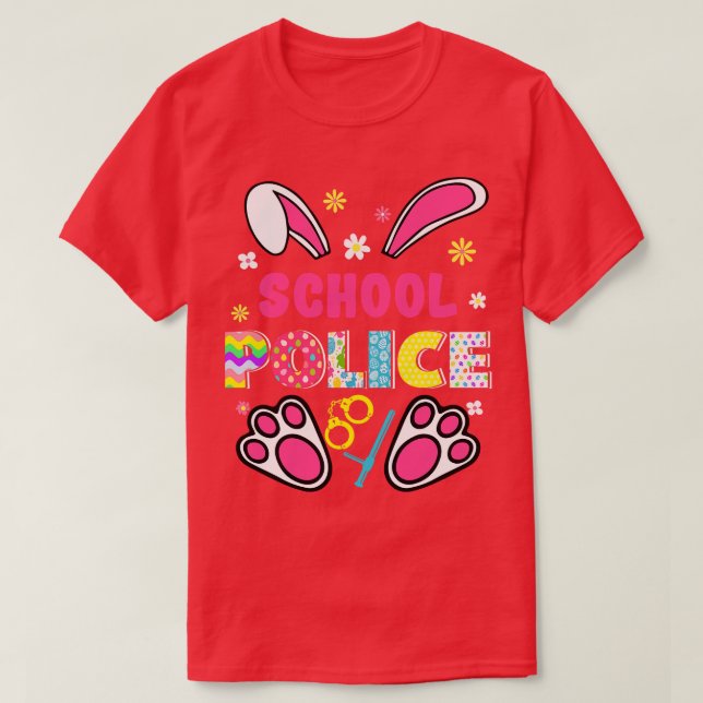 Lungny Rabbit School Police Påsk Day Eggs Bunny T Shirt (Design framsida)